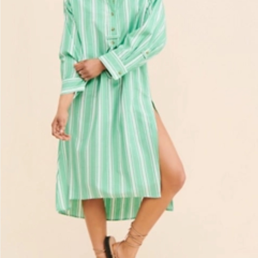 Anthropologie Green Striped Shirt Dress